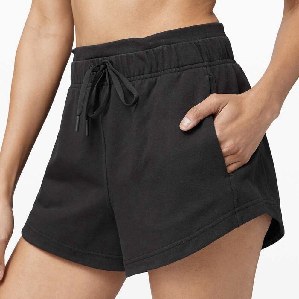 Lululemon Inner Glow Short Terry Black Womens Sz 2 Drawstring